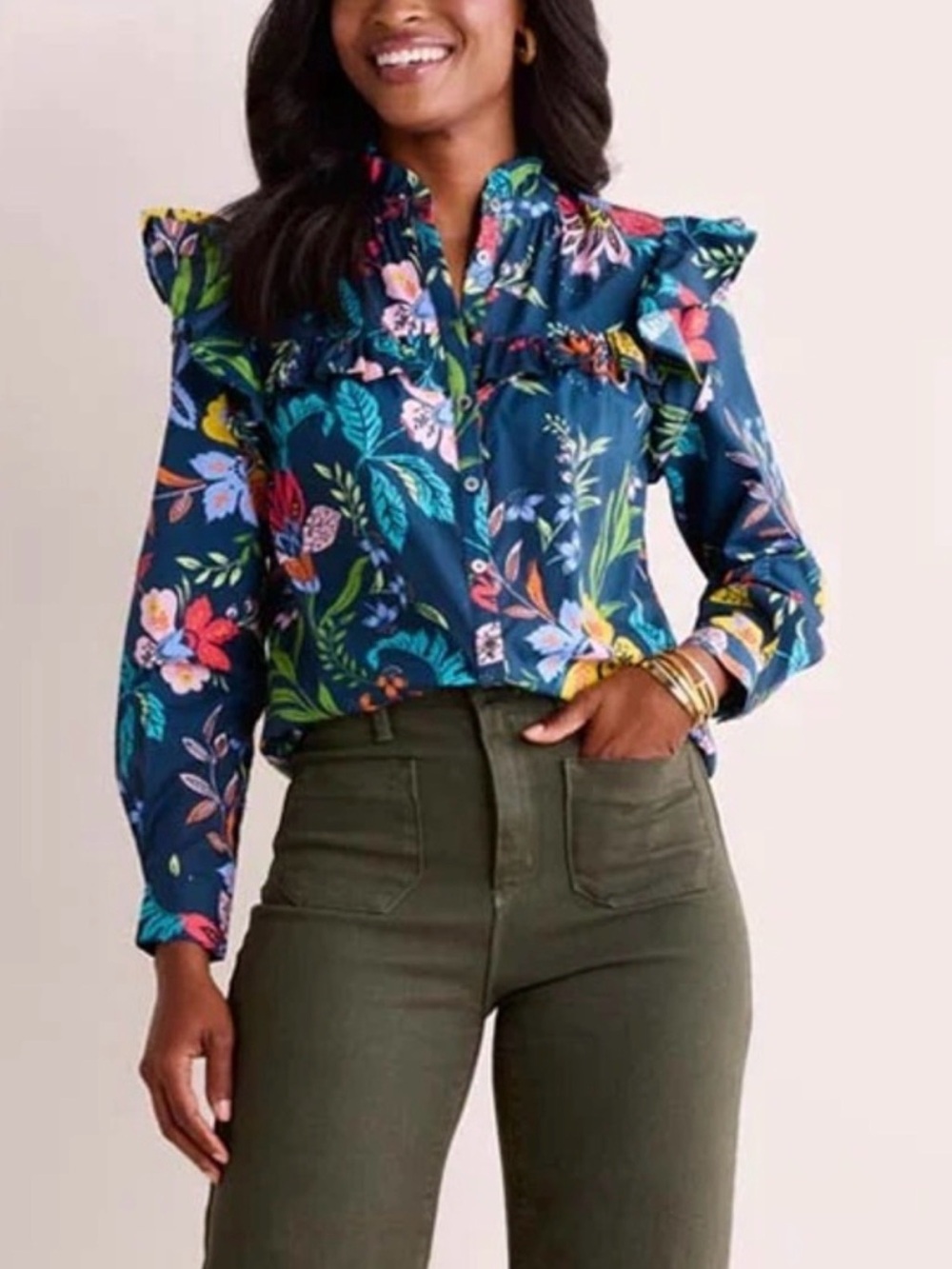 Avara Dakota top floral print blouse with ruffles Sz L